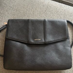 Matt & Nat Black Faux Leather Flap Crossbody with Gold Logo